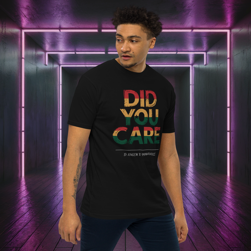 D-Kheem Heavyweight-T-Shirt „Did You Care“ – Schwarz Vorderseite