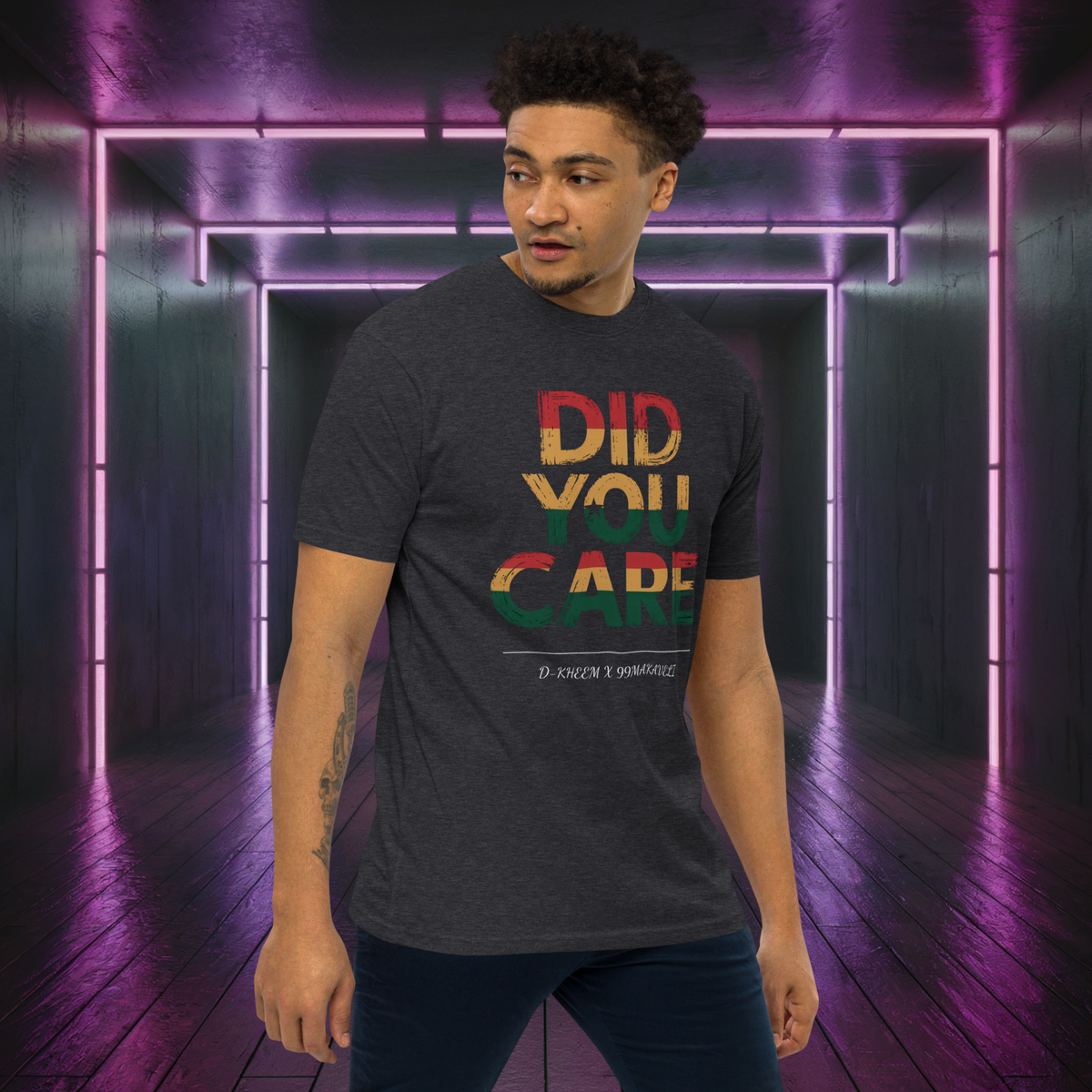 D-Kheem Heavyweight-T-Shirt „Did You Care“ – Navy Vorderseite