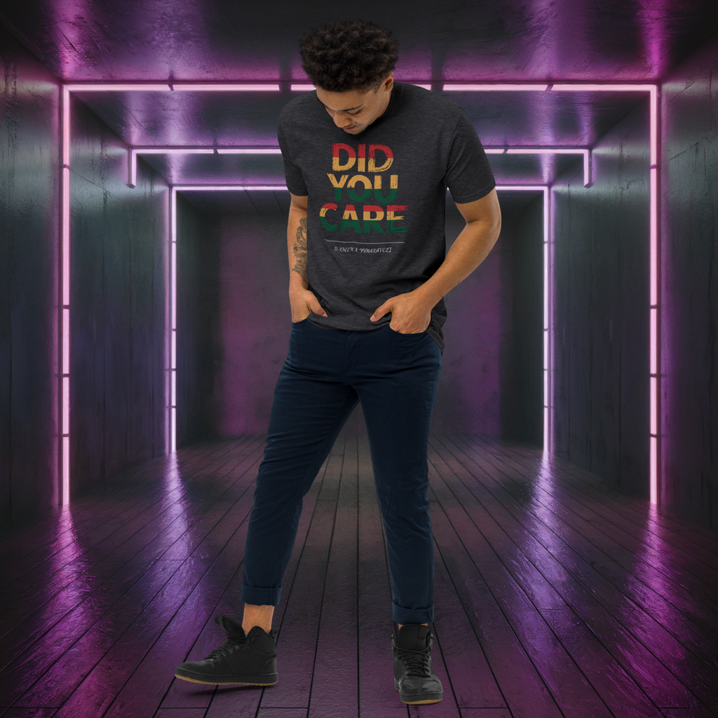 D-Kheem Heavyweight Tee Did You Care charcoal back product image.