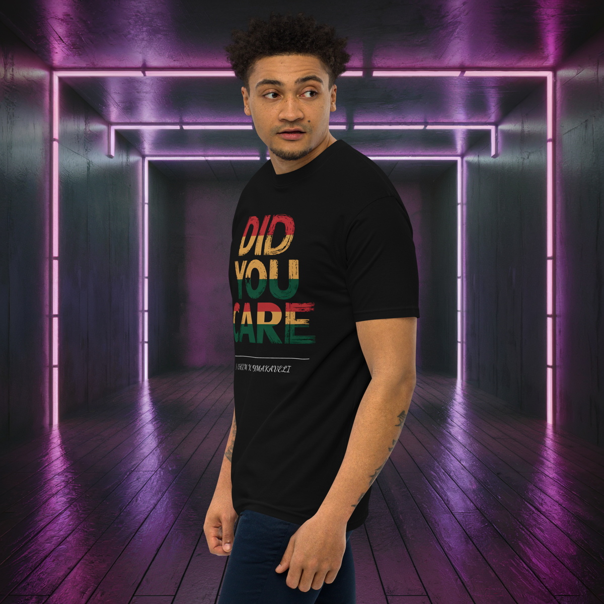 D-Kheem Heavyweight-T-Shirt „Did You Care“ – Schwarz Rückseite