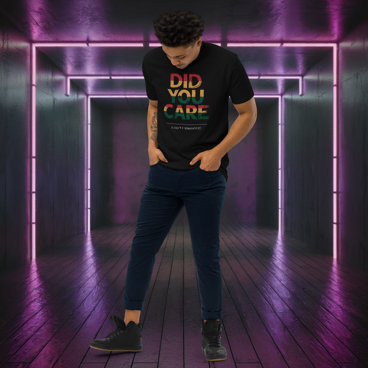 D-Kheem Heavyweight-T-Shirt „Did You Care“ – Weiß Rückseite