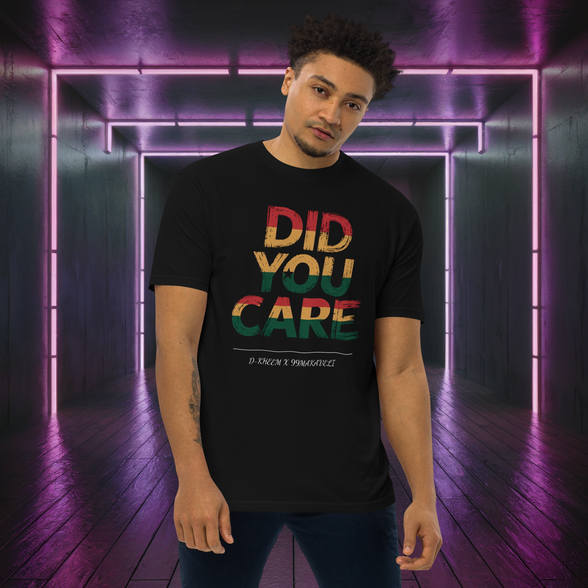 D-Kheem Heavyweight-T-Shirt „Did You Care“ – Weiß Vorderseite