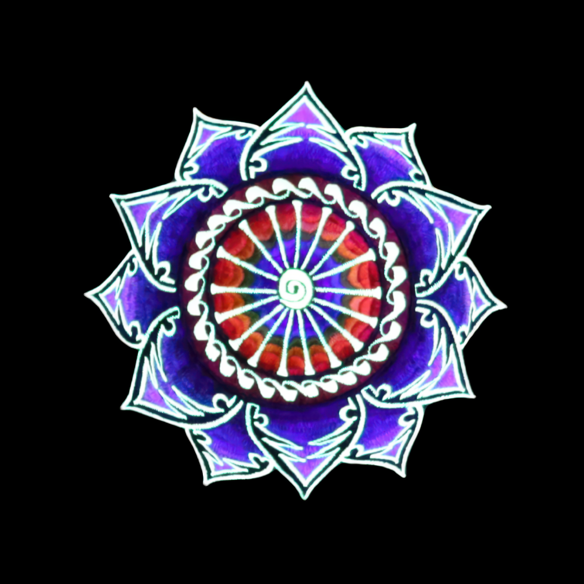 UV-T-Shirt „Lotus Spiral“ – unter Schwarzlicht