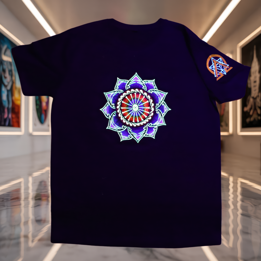 Lotus Spiral Chakra UV T-Shirt detail product image.