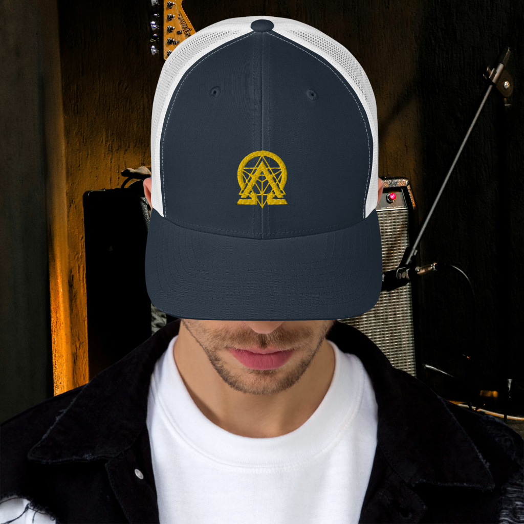 RNC Essential Artist's Trucker Cap navy front lifestyle view.