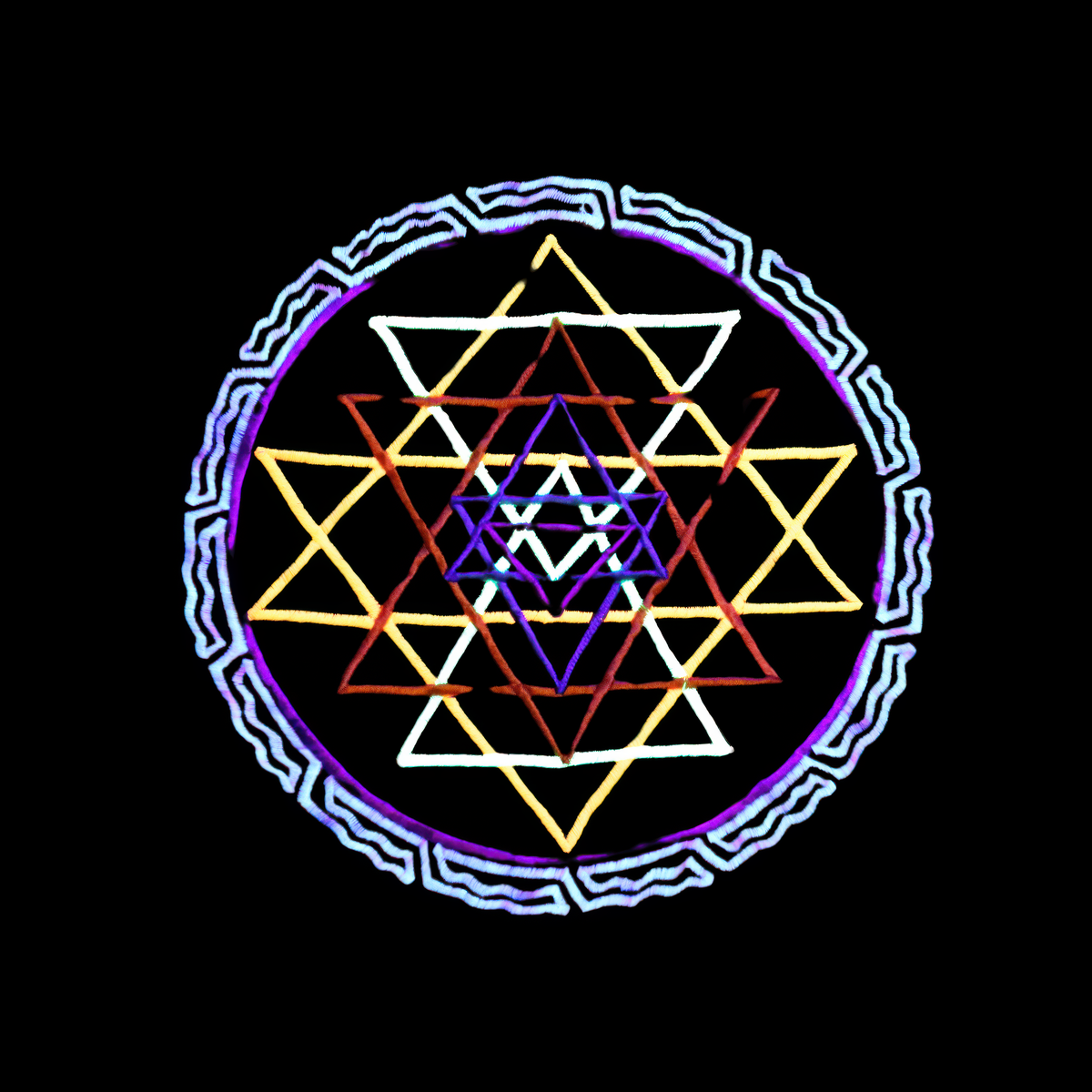 UV-T-Shirt „Sri Yantra“ – unter Schwarzlicht