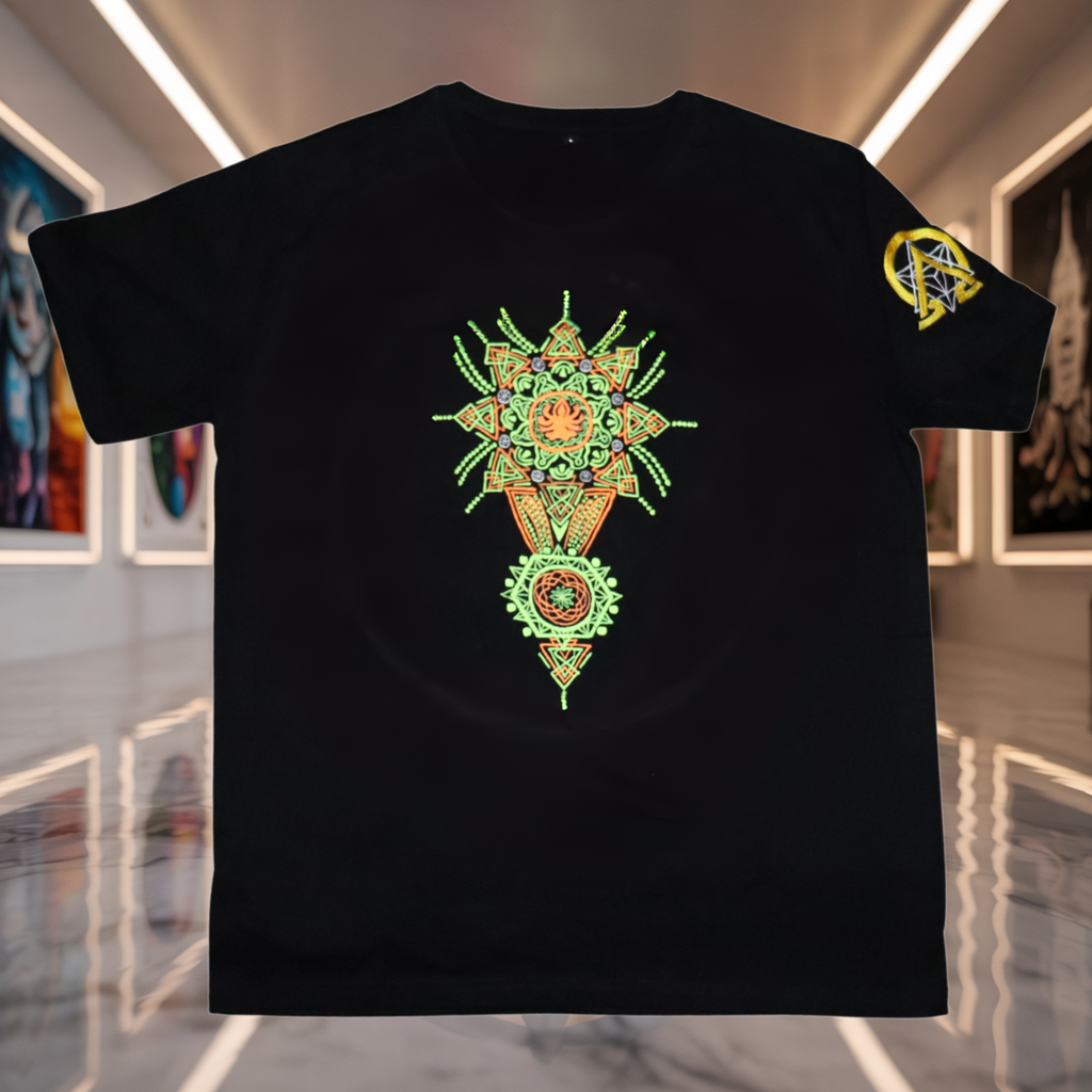 UV-T-Shirt „Totem Glow“ – Schwarz Vorderseite
